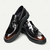 זול מכנסי עור פרימיום-נעלי לוקס שחורות לגברים עם ציציות, נעלי עסקים קלאסיות, ללבישה במשרד, מסיבות ואירועים חצי רשמיים