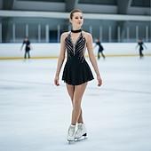 voordelige Schaatsjurken-Kunstschaatsjurk Dames Voor meisjes Schaatsen Jurken Outfits Zwart Geel Donker paars Open achterkant Netstof Spandex Hoge Elasticiteit Professioneel Wedstrijd Kunstschaatskleding Kristal / Bergkristal