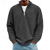 economico Polo classica da uomo-Per uomo Polo Polo con zip a un quarto Abbigliamento quotidiano Data Zip a un quarto Manica Lunga Moda Essenziale Semplice Cerniera Primavera Autunno Vestibilità regolare Nero Bianco Vino Blu marino