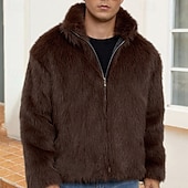 levne Pánské bundy a kabáty-Pánské Neformální bunda Kabát z umělé kožešiny Dovolená Denní Zahřívací Plyš Podzim Zima Bez vzoru Módní Šik ven Stojáček Standardní Černá Bílá Žlutá Královská modř Velbloudí Saka