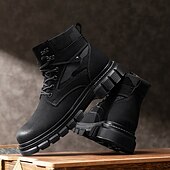 olcso Harci bakancs-Fekete műbőr férfi fűzős csizma vastag talppal és katonai stílussal – tökéletes Harley-Davidson motorosoknak, punk rockereknek, hétköznapi viseletnek és trendi utcai divatnak.