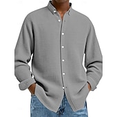 preiswerte Freizeithemden für Herren-Herren Hemd Waffelhemd Freizeithemd Knopfhemd Schwarz Weiß Wein Marineblau Blau Langarm Einfach Revers Lässig Täglich Bekleidung Mode Streetwear