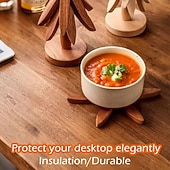 abordables Décoration de Table et de Salle à Manger-ensemble de dessous de plat en bois naturel, 3/4/5 dessous de plat en bois &amp;1 support comme un sapin de Noël, dessous de plat de cuisine pliable naturel pour casseroles, poêles, bols &amp;théières