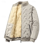 cheap Men's Downs &amp; Parkas-Men's Winter Jacket Quilted Jacket Fleece Jacket Parka Pocket Polyster Fleece lined Vacation Daily Wear Date Regular Fashion Casual Comfortable Thermal Warm Fall Winter Solid / Plain Color Black