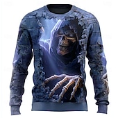 levne Halloween mikiny a svetry-Halloween Pánské 3D Čert Žací stroj Mikina Punk Večírek Tričkový Dovolená Vodní modrá Fialová Výstřih ke krku 3D Celý rok Návrhář