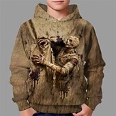 billiga Pojkes Halloween kostymer-Halloween Pojkar 3D Dödskalle Huvtröja Långärmad Vår Höst Mode Streetwear Barn 4-12 år Huva Utomhus Ledigt Dagligen Normal