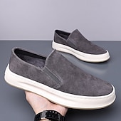 ieftine Pantofi casual slip-on-Teniși slip-on pentru bărbați, gri taupe, cu talpă albă – pantofi casual ușori pentru primăvară, vară și stil stradal