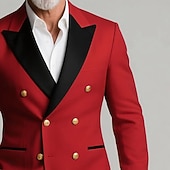 お買い得  パーティースーツ-男性用 ブレザージャケット クロージャーカラー クリスマス ソリッド Blazer ルビーレッド テイラーフィット ダブルブレストの6つボタン