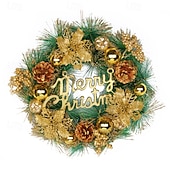 cheap Wreaths, Garlands &amp; Swags-Christmas Wreath for Front Door, Indoor &amp; Outdoor Decoration, Gold Holiday Floral Vine Wreath with Merry Christmas Letters, Artificial Garland for Hotel, Store, and Home Decor