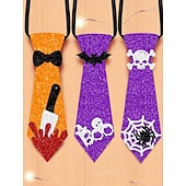 abordables Accessoires d&#039;Halloween-Ensemble de cravates scintillantes pour femmes à motif citrouille, araignée et chauve-souris pour Halloween - 3 pièces pour accessoires de fête costumée et de cosplay