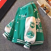 billiga Pojkars basebolljackor-Barn Unisex Baseballjackor Ytterkläder Färgblock Långärmad Komfort Knappar Mjukt Täcka Utomhus Mode Dagligen Svart Grön Vår Höst 4 år +