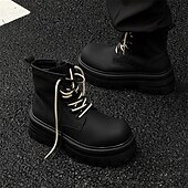 abordables Bottes de travail-Homme Bottes Bottes de Travail Marche ancien Quotidien PU Augmentation de la hauteur Confortable Bottes Mi-Mollet À lacets Noir Automne Hiver