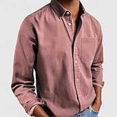 preiswerte Freizeithemden für Herren-Herren Hemd Freizeithemd Knopfhemd Schwarz Weiß Rosa Rote Marineblau Langarm Einfach Revers Lässig Täglich Fronttasche Bekleidung Elegant Mode Lässig