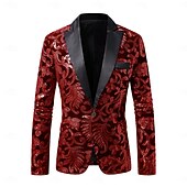 economico Abiti da festa-Per uomo Giacca blazer Collare di chiusura Moda Floreale Blazer Rosso Blu Viola Vestibilità aderente Monopetto Un Bottone