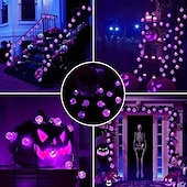 abordables Halloween al Aire Libre-2 luces LED solares moradas con forma de bola de cristal de 6,5 m y 30 LED para exteriores, 8 modos de iluminación, resistentes al agua, ideales para jardín, porche, boda, patio, decoración de