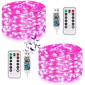 olcso USB-tápellátás-2 db 20 m/66 láb 200 led gyöngy karácsony halloween esküvői party fesztivál tündér fényfüzér beltéri és kültéri udvari kerti dekoráció fényfüzér usb tápegység 8 funkciós távirányító
