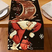 billiga julmattor och julmattor-Jul Linneduk Högtids Tecknad Jultomte  Snöflinga Tryck Duk Matbord Dekor Vardagsrum  Bänkskiva Festlig Dekoration