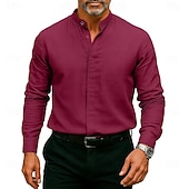 abordables chemises sans repassage pour hommes-Homme Chemise Chemise habillée Chemise à col officier Uni Mariage Extérieur Noir Blanche Vin Bleu manche longue Col montant N / C Vêtement Tenue Avec Poches