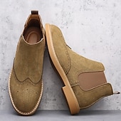 abordables Bottes de Chelsea-Bottines Chelsea grises pour hommes avec détails brogue à bout d&#039;aile, style vintage élégant pour les mariages, le travail et les occasions semi-formelles