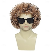 economico Parrucche storiche-parrucca afro corta da uomo, parrucca da discoteca riccia, accessorio per costume in stile anni '70 e '80 per uomo, colore misto marrone