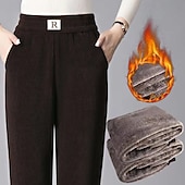 Women's Straight Casual Full Length Mid Waist Plain Pocket Elastic Waist Thermal Warm Micro-elastic Vacation Street Holiday Black Khaki Coffee Winter Regular Fit cheap Women's Dress Pants-Women's Straight Casual Full Length Mid Waist Plain Pocket Elastic Waist Thermal Warm Micro-elastic Vacation Street Holiday Black Khaki Coffee Winter Regular Fit