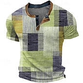 billiga Geometrisk-Herr Grafisk Pläd / Rutig Waffle Henley Shirt Kortärmad 3D-tryck Mode Designer Grundläggande Utomhus Dagligen Sommar Gul Blå Grön Grå Henley Henley T-shirt