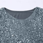 abordables Hauts habillés-Femmes T-shirt Couleur Unie ancien Mode Élégant manche longue Col ras du cou Col rond Hauts Réguliers Quotidien Week-end Paillettes Patchwork Gris Printemps Automne