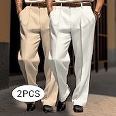economico Sciolto-Per uomo Pantaloni Pantaloni Eleganti Pantaloni da Abito Tasca Frontale Gamba Dritta Confezione multipla Semplice Comodità Lunghezza intera Matrimonio Feste Affari Moda Chic &amp; Moderno Bianco + kaki