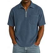 abordables Polo classique pour homme-Homme Polo à fermeture éclair Texturé Occasionnel Fête Revers Zip quart Manche Courte Mode Basique Uni Texturé Quart de zip Chaud Été Printemps Coupe régulière Marron foncé Violet Kaki Polo