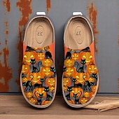 levne Pro ženy-Dámské oranžové nazouvací boty s potiskem duchů a dýní – ležérní boty pro královny halloweenu, říjnové narozeniny, procházky a cestování