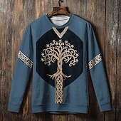 preiswerte Vintage Ethnische Sweatshirts-Herren Sweatshirt Blau Khaki Rundhalsausschnitt Baum des Lebens Yggdrasil Keltischer Knoten Druck Lässig Täglich Ferien Vintage Vikinger Herbst Winter Bekleidung Kapuzenpullover Sweatshirts