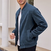 preiswerte Faux-Suede-Jacken-Herren Imitat-Lederjacke Freizeitjacke Urlaub Täglich Warm Tasche Herbst Winter Einfach Mode Klassisch Stehkragen Regulär Schwarz Marineblau Meeresblau Braun Armeegrün Jacken