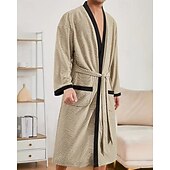 billiga Pyjamas-Herr Pyjamas Sovkläder Badrock Slät Mode Stylish Klassisk Hem Dagligen Säng Polyester Komfort Mjuk V-hals Långärmad Ficka Inkl. bälte Vår Höst Svart Vit