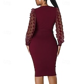 preiswerte abendkleider-Damen Minikleid schwarzes kleid Partykleid Cocktailkleid Satinkleid Mode Modern Party Abendgesellschaft Cocktailparty Normale Passform Einfach Langarm V Ausschnitt Schwarz Weiß Wein Rote Herbst Winter