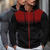 abordables Sweat à capuche en polaire-Homme Sweat à capuche Sweat à capuche zippé intégral Sweat à capuche en polaire Blanc + Rouge Rouge + Gris Noir + blanc Blanc + Gris Noir + Gris À capuche À pois Uni Fermeture éclair Bloc de Couleur