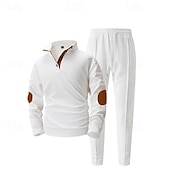 billige grunnleggende sweatsuits-Herre Genser Joggedress Antrekkssett Høy krage utendørs Daglig Sport Snorer Lomme Fargeblokk Svart Hvit Kongeblå Polyester Sportsklær Mote Gatemote Vår