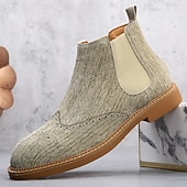 abordables Bottes de Chelsea-Bottines Chelsea grises pour hommes avec détails brogue à bout d&#039;aile, style vintage élégant pour les mariages, le travail et les occasions semi-formelles