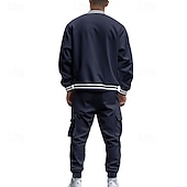 abordables sudaderas basicas-Hombre Sudadera Tracksuit Conjunto de atuendo Escote Chino Exterior Diario Deportes Correa Bolsillo Raya Negro Rojo Azul Marino Poliéster Ropa de Deporte Moda Ropa de calle Primavera