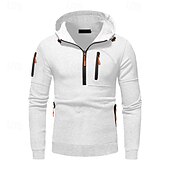 economico felpe con cappuccio da uomo di base-Per uomo Felpa con cappuccio Felpa con cappuccio e zip corta Nero Bianco Blu marino Cachi Grigio chiaro Con Cappuccio Semplice Tasca Zip a un quarto Sport &amp; Outdoor Quotidiano Ferie Poliestere