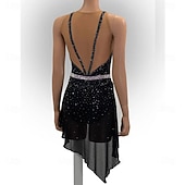 ieftine Rochii de patinaj artistic-Rochie de Patinaj Artistic Pentru femei Fete Πατινάζ στο πάγο Rochii Negru Peteci Tiv Asimetric Plasă Spandex Înaltă Elasticitate Antrenament Competiție Ținută Patinaj Clasic Cristale / Strasuri Făr
