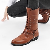 abordables Bottes de motard-Bottes de combat gothiques noires pour hommes – Chaussures de moto à lacets et tige haute avec sangles pour le punk rock, le cosplay et les soirées nocturnes