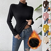 abordables Hauts Unis pour Femmes-Femmes Chemisier Couleur Unie Élégant Basique Occasionnel manche longue Col roulé Hauts Réguliers Quotidien Noir Blanche Jaune Rose Claire Marron Printemps Automne Hiver