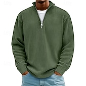 economico Polo classica da uomo-Per uomo Polo Polo con zip a un quarto Abbigliamento quotidiano Data Zip a un quarto Manica Lunga Moda Essenziale Semplice Cerniera Primavera Autunno Vestibilità regolare Nero Bianco Vino Blu marino