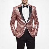 billiga Festdräkter-Herr Kavajjacka Stängande krage party Solid färg Blazer Svart Silver Champagne Skräddarsydd passform Singelknäppt 1 Knapp