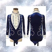 cheap Boys&amp;Men Figure Skating Costumes-Figure Skating Top Men's Boys' Ice Skating Tops Blue White Patchwork Spandex High Elasticity Training Competition Skating Wear Classic Crystal / Rhinestone Long Sleeve Ice Skating Figure Skating
