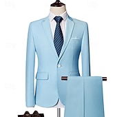 abordables Blazers Classiques pour Hommes-Homme Blazer Costumes Affaires Cocktail Fête de mariage 2 Pièces Mode Occasionnel Printemps Automne Polyester Uni Avec Poches Boutons Confortable Simple Boutonnage veste Noir Blanche Jaune Rose Claire