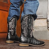 levne Cowboy &amp; Western Boots-Pánské kovbojské boty westernového stylu – klasická hnědá s vyšívaným designem, obuv ve vintage westernovém stylu pro country akce, rodea a neformální výlety