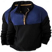 economico T-shirt in maglia waffle-Per uomo Camicia a nido d&#039;ape Maglietta Maglia Mezza Zip Camicia a Maniche Lunghe Manica Lunga Zip a un quarto Autunno Primavera &amp; Autunno Blocco di colori Moda Designer Essenziale Patchwork 2 Pezzi