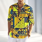 economico Stile etnico-Per uomo Stampa Maglietta Maglia Henley Manica Lunga Designer Retrò Vintage Di tendenza Streetwear Casuale Quotidiano Estate Primavera Autunno Giallo Rosso Arancione Henley Maglietta Henley