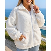 baratos Moletom &amp; Suéter-Mulheres Moletom com zíper Casaco de inverno Jaqueta de lã polar Com bolsos Manga Longa Blusas Roupa Esportiva Outono Cor Sólida A Prova de Vento Quente Exterior Viagem Férias Roupa de esporte Roupas